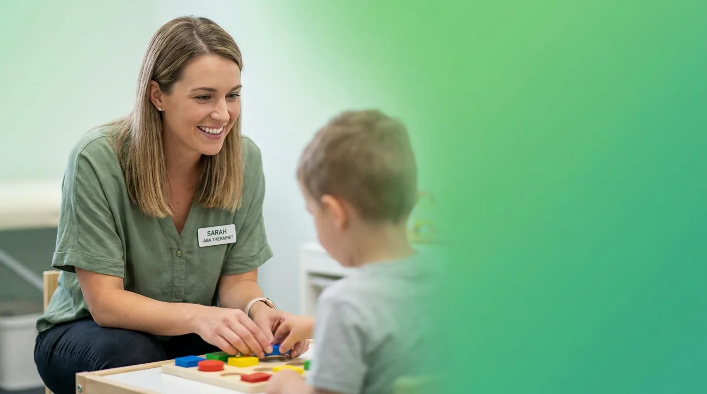 ABA therapy services in Worcester, MA: illustrative photo of an ABA therapist at work